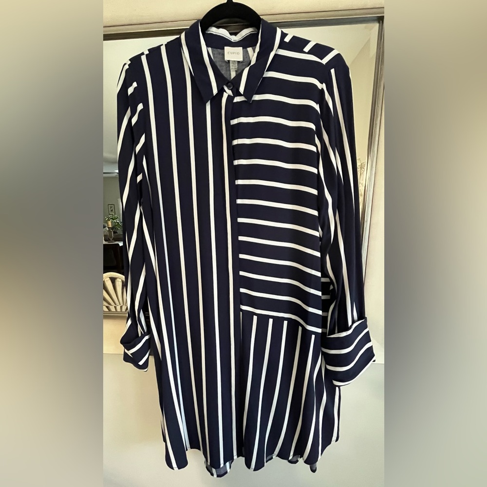 Cupio Navy and White Striped Button-Front Shirt - Picture 8 of 10